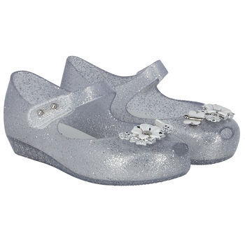 Younger Girls Silver Flower Jelly Shoes