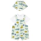 Baby Boys White & Green Dungaree Set, 1, hi-res
