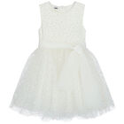 Girls Ivory & Gold Tulle Dress, 1, hi-res