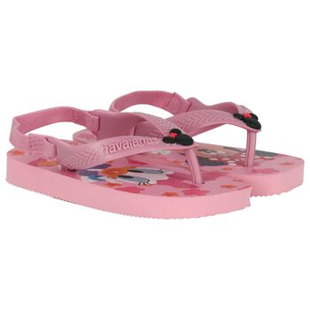 Younger Girls Pink Disney Logo Flip Flops