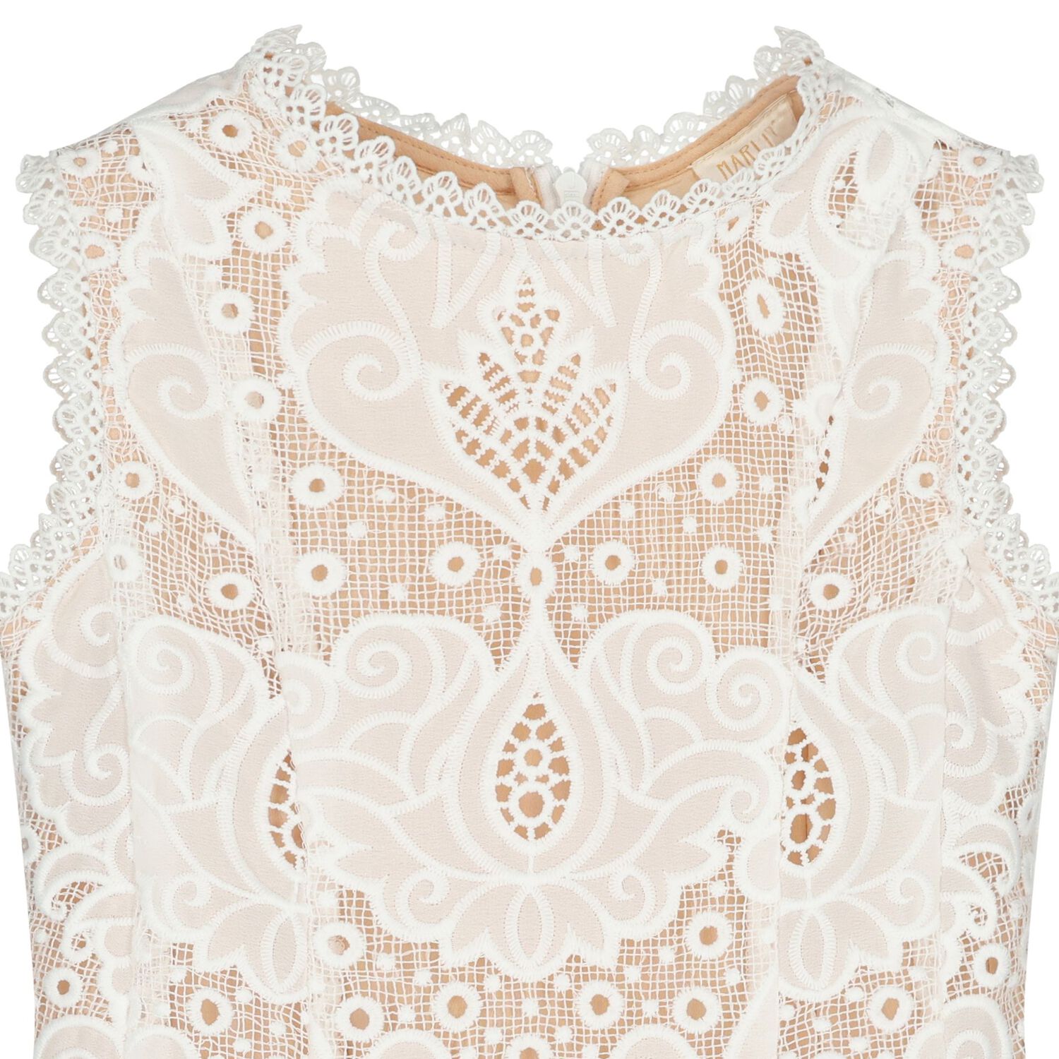 Girls White & Beige Lace Dress, 1, hi-res
