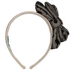 Girls Beige & Black Tulle Bow Headband, 1, hi-res