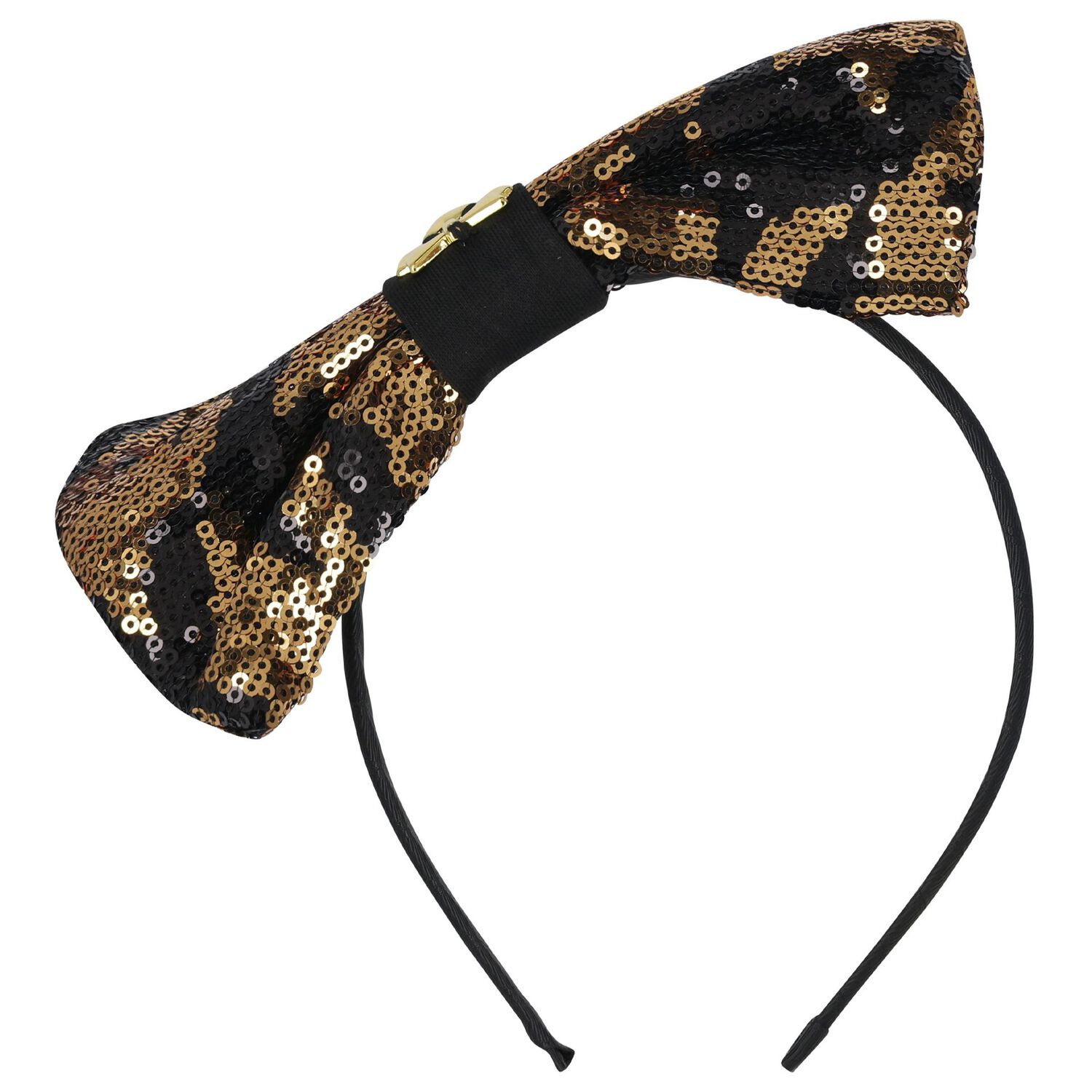Girls Black & Gold Houndstooth Bow Headband, 1, hi-res