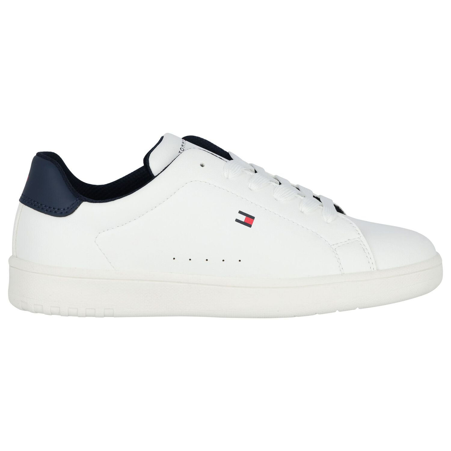 Boys White & Navy Blue Logo Trainers, 2, hi-res