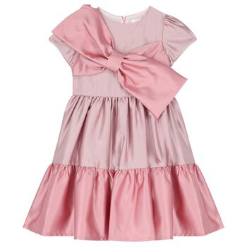 Girls Pink Satin Bow Dress