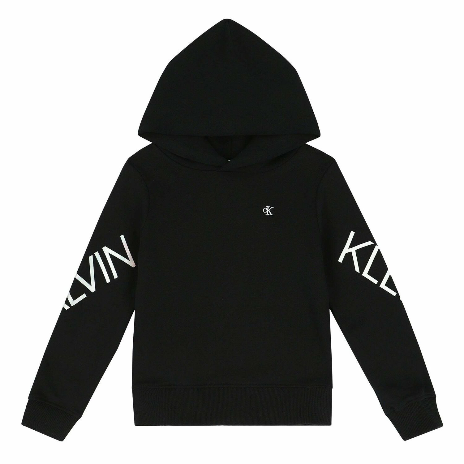 Girls Black Logo Hooded Top, 2, hi-res