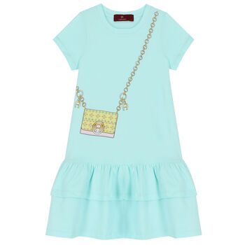 Girls Aqua Logo Bag Dress