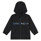 Younger Boys Black Logo Hooded Zip Up Top, 2, hi-res