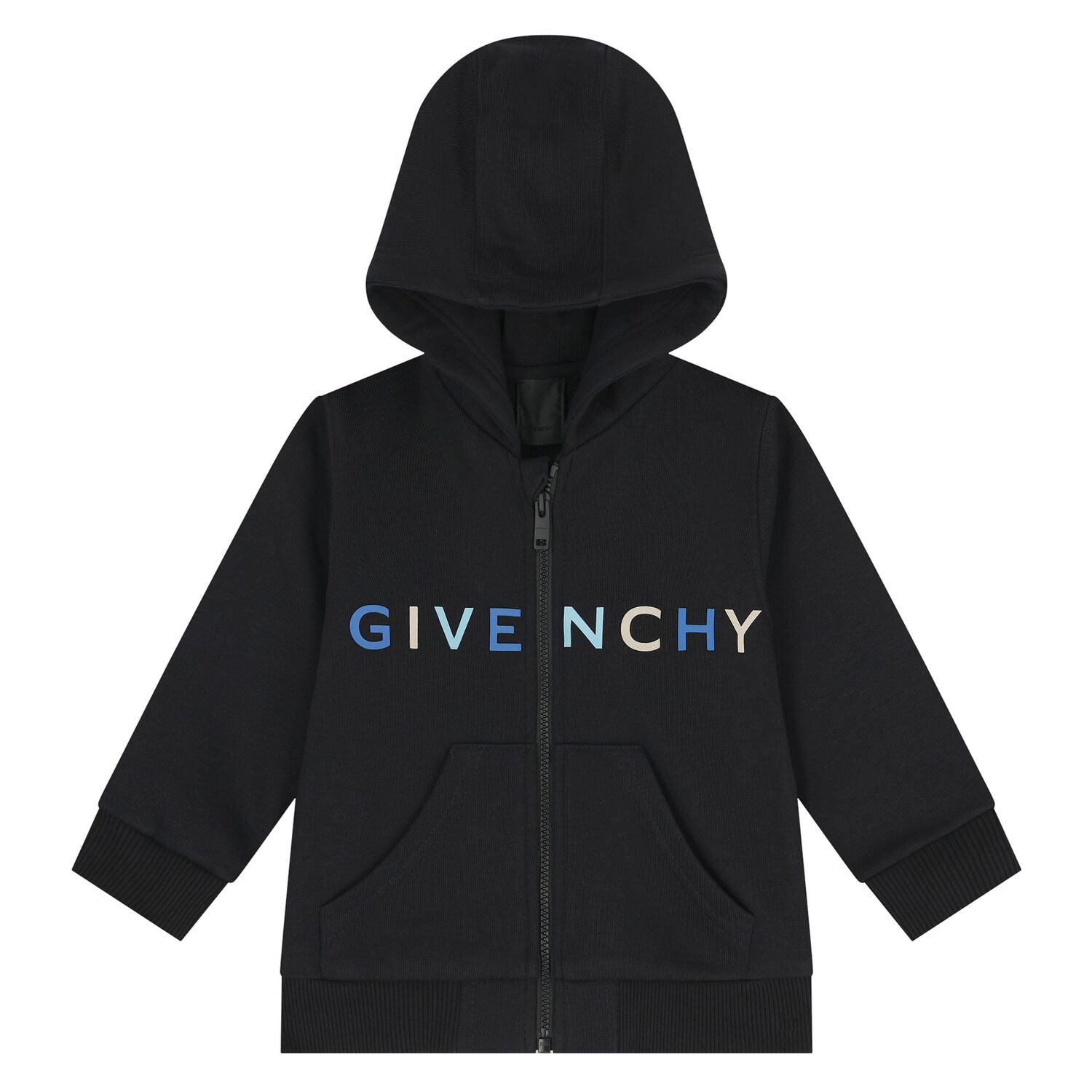 Younger Boys Black Logo Hooded Zip Up Top, 2, hi-res image number null