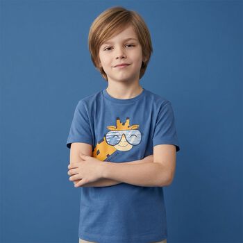 Younger Boys Blue Giraffe T-Shirt