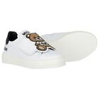 White & Black Teddy Bear Logo Trainers, 1, hi-res
