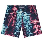 Boys Navy Blue Coral Swim Shorts, 1, hi-res