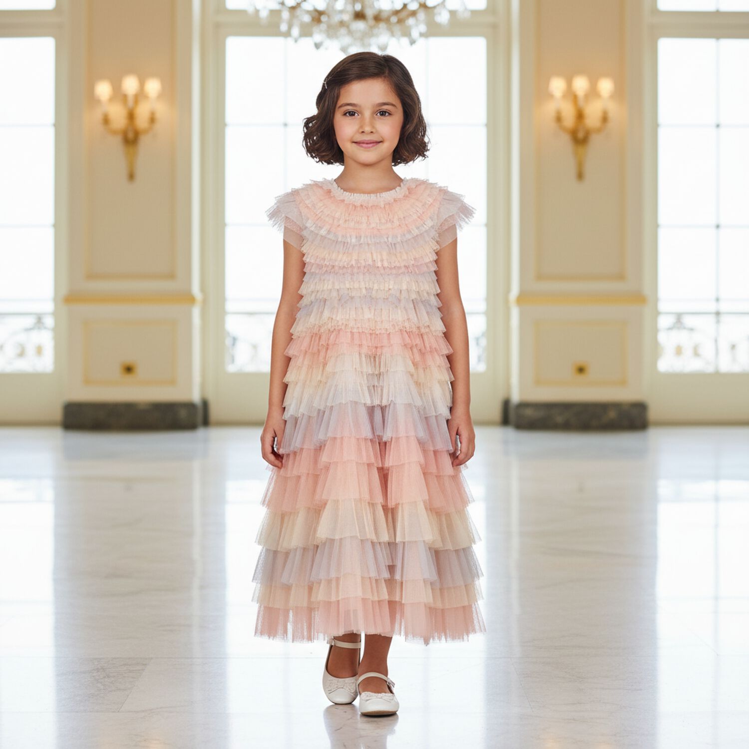 Girls Pink Layered Dress, 1, hi-res image number null
