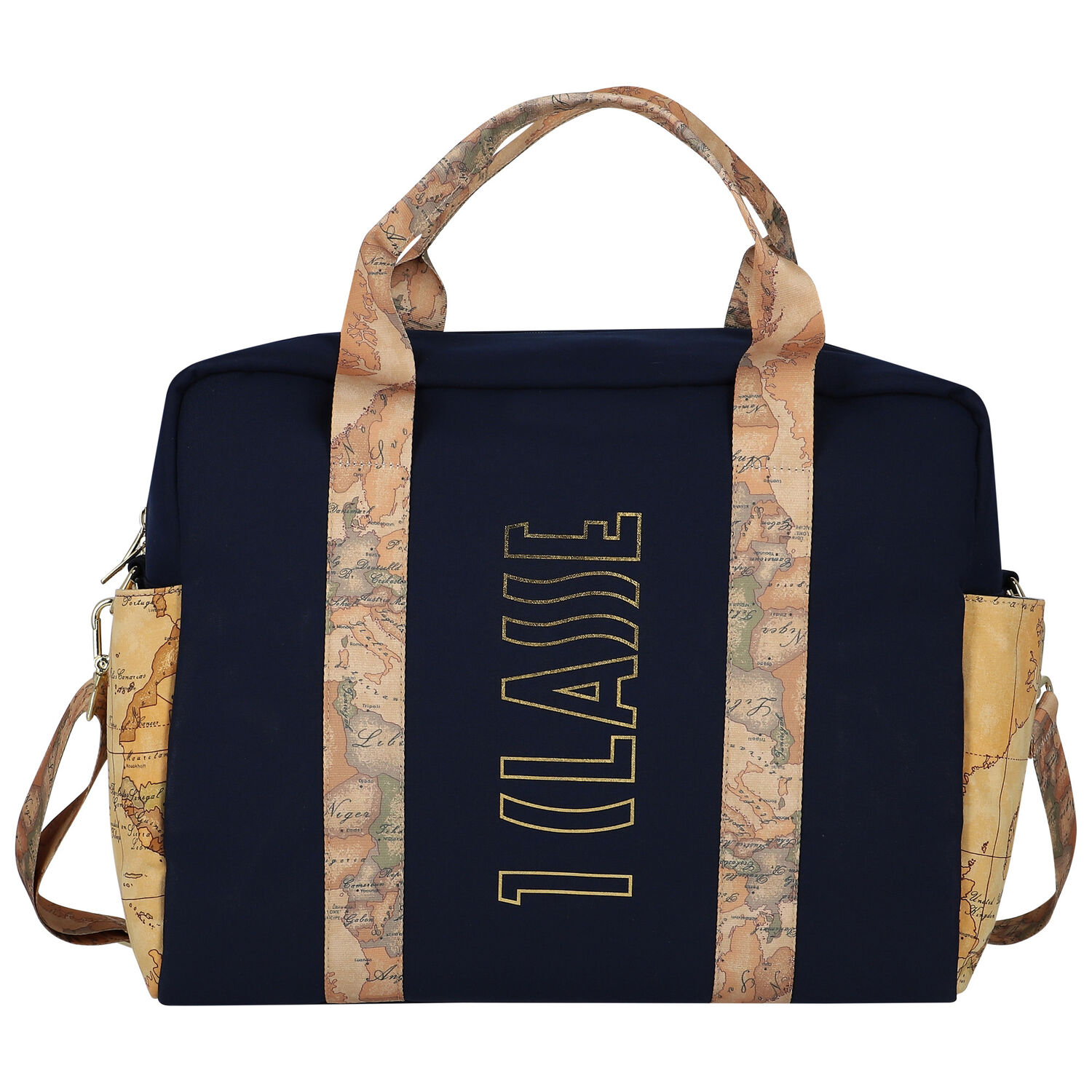 Navy Blue & Beige Logo Baby Changing Bag, 1, hi-res