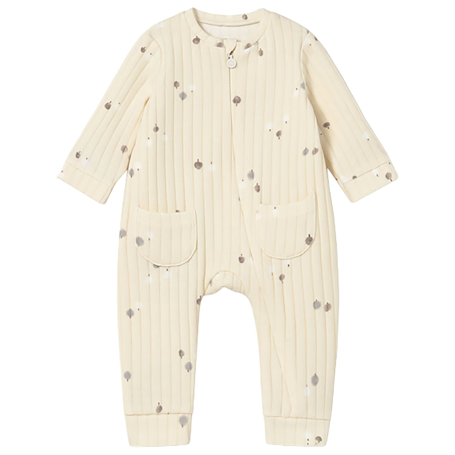 Beige Ribbed Babygrow, 1, hi-res