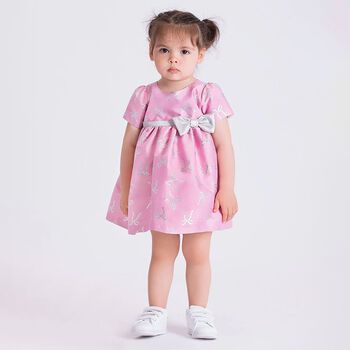 Baby Girls Pink & Silver Bow Dress