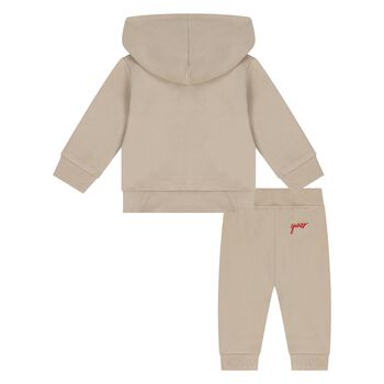 Baby Boys Beige Cotton Bear Tracksuit