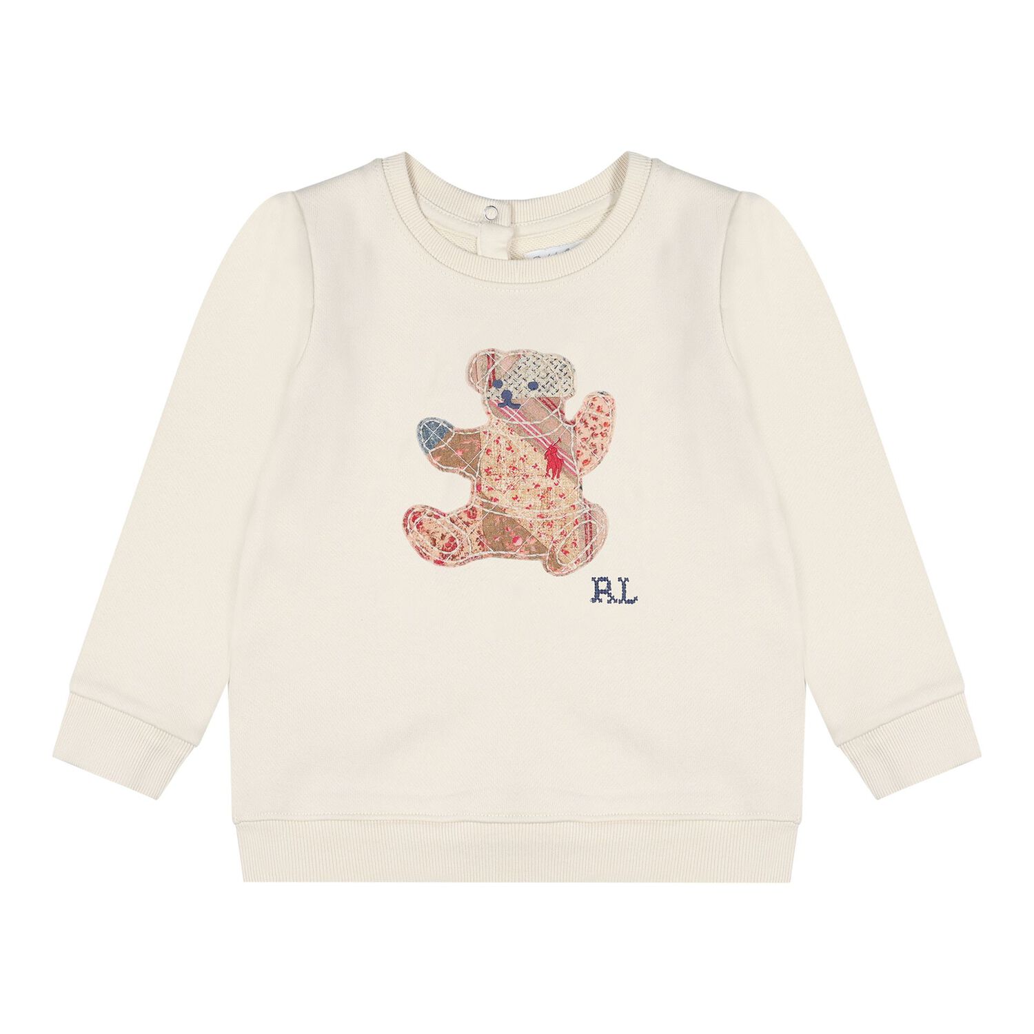 Baby Girls Beige Patchwork Bear Tracksuit, 1, hi-res