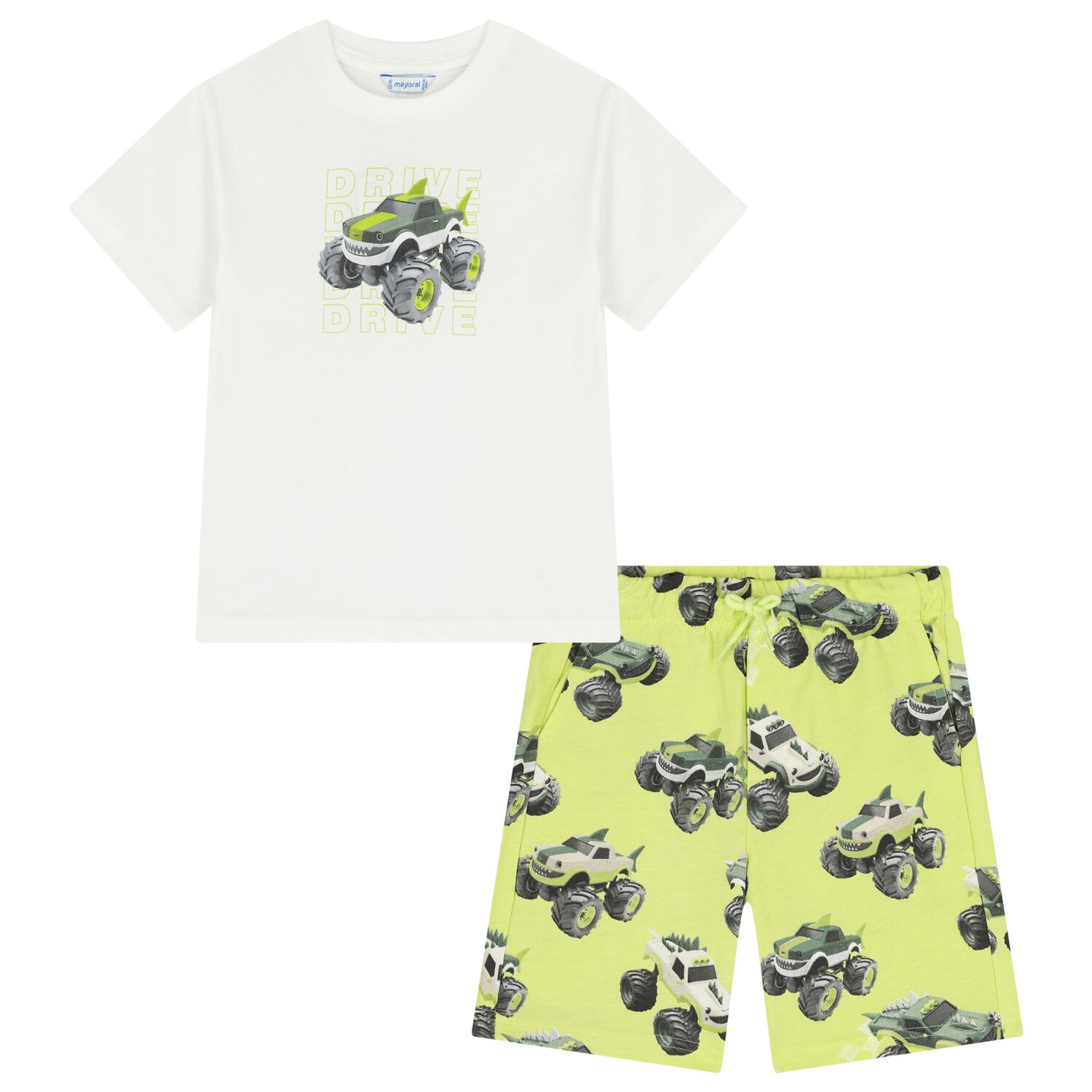Boys White & Green Short Set, 2, hi-res