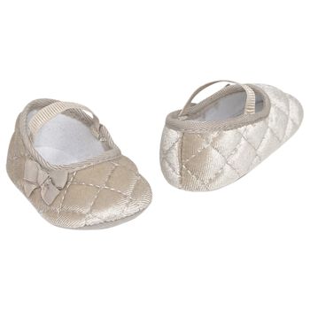 Baby Girls Beige Velvet Pre Walker Shoes