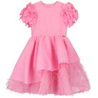 Girls Pink Ruffle Peplum Dress, 1, hi-res