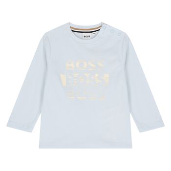 Younger Boys Blue Logo Long Sleeve Top