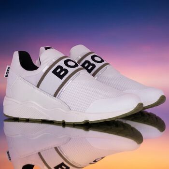 Boys White Logo Trainers