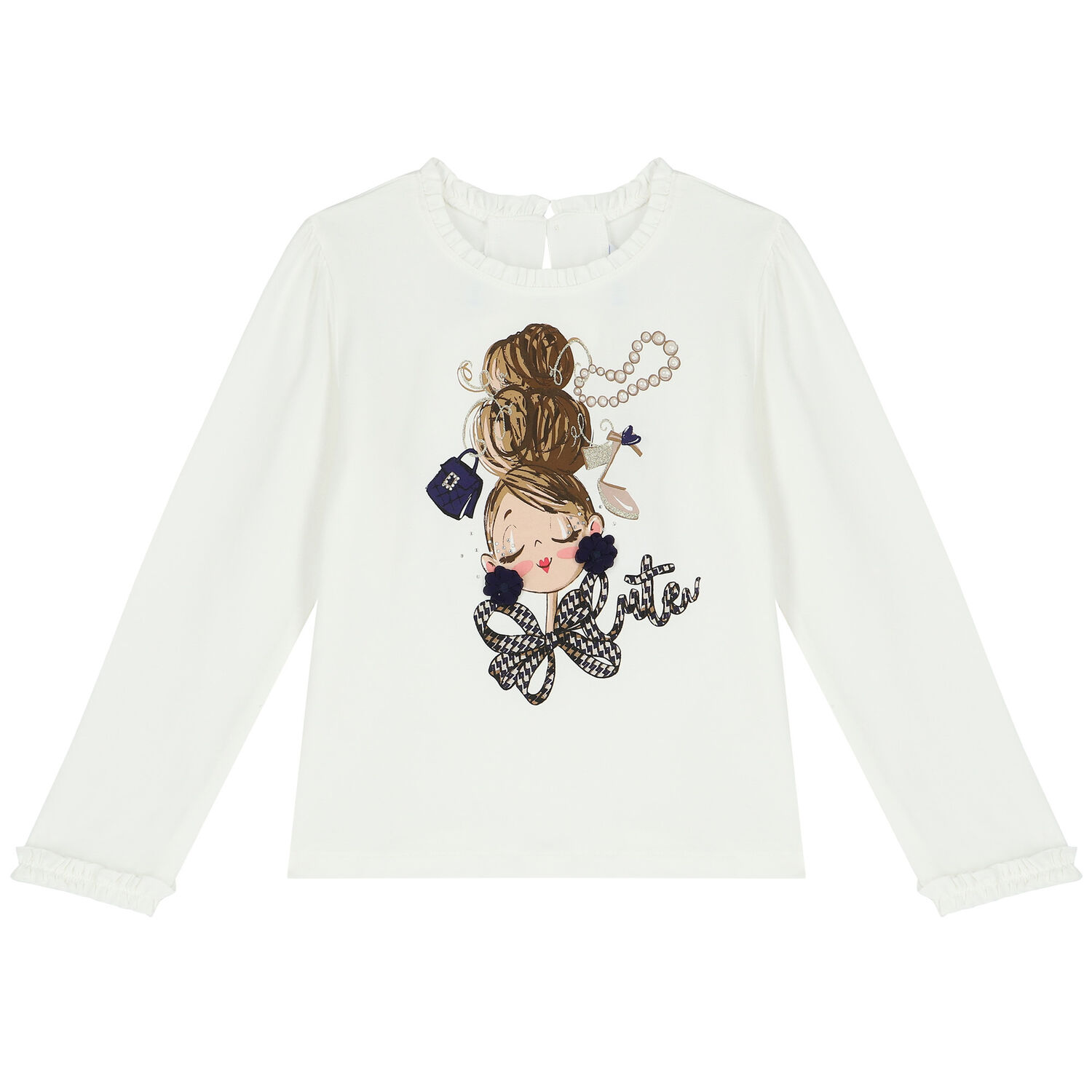Girls Ivory Long Sleeve Top, 3, hi-res