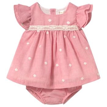 Baby Girls Pink Embroidered Floral Dress Set