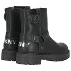 Girls Black Logo Leather Boots, 1, hi-res