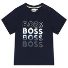 Younger Boys Navy Blue Logo T-Shirt, 4, hi-res