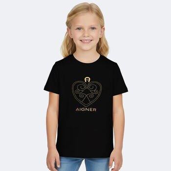 Girls Black & Gold Heart Logo T-Shirt