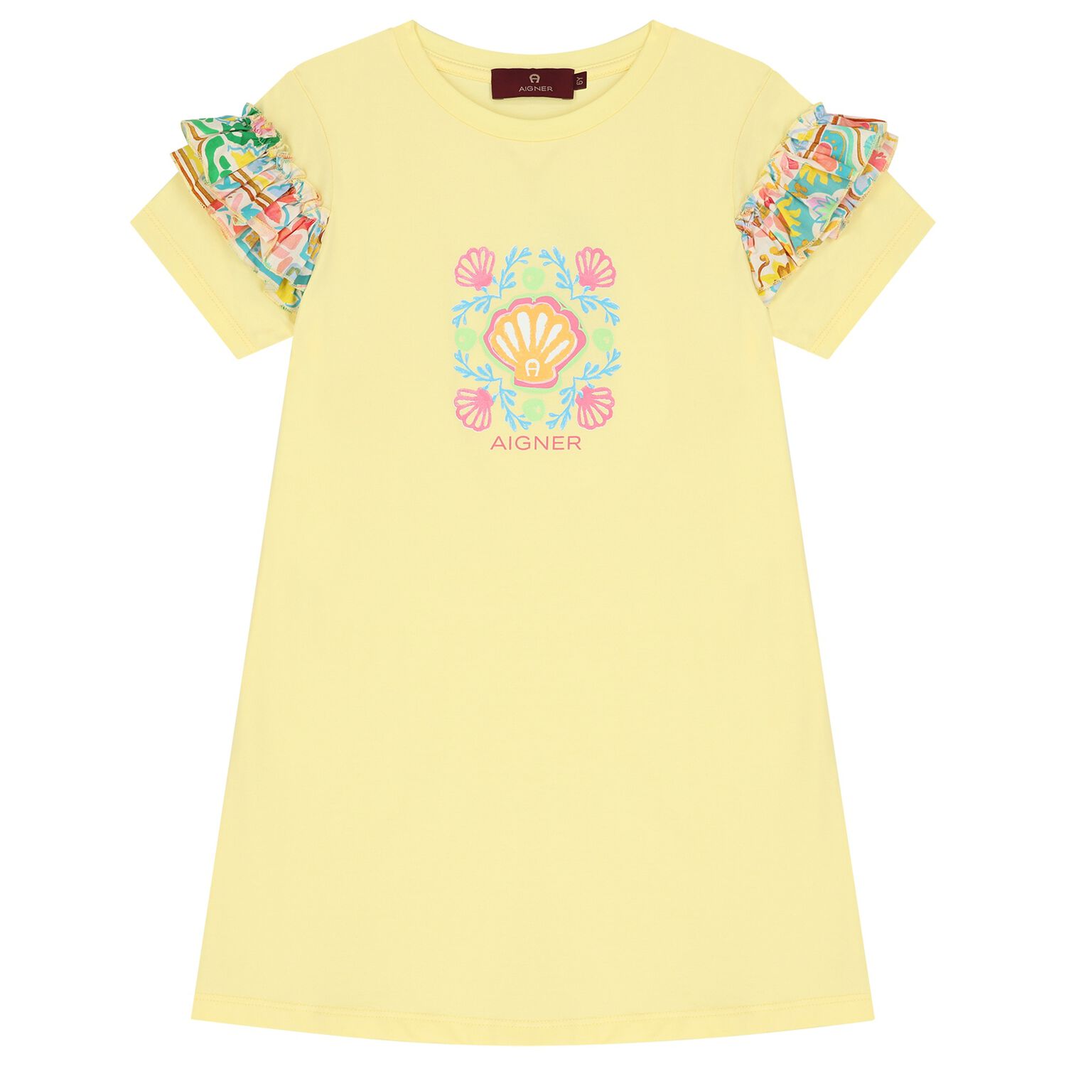 Girls Yellow Shell Logo Dress, 1, hi-res
