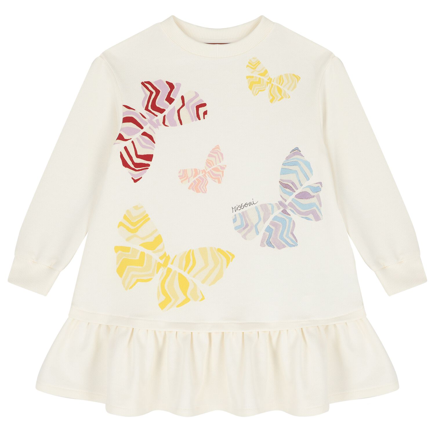 Girls Ivory Zig Zag Bow Dress, 1, hi-res
