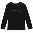 Boys Black Logo Long Sleeve Top, 1, hi-res
