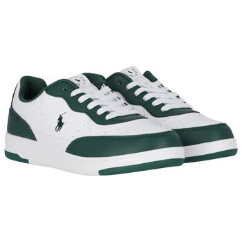 Boys White & Green Logo Trainers