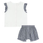 Younger Girls White & Blue Shorts Set, 1, hi-res