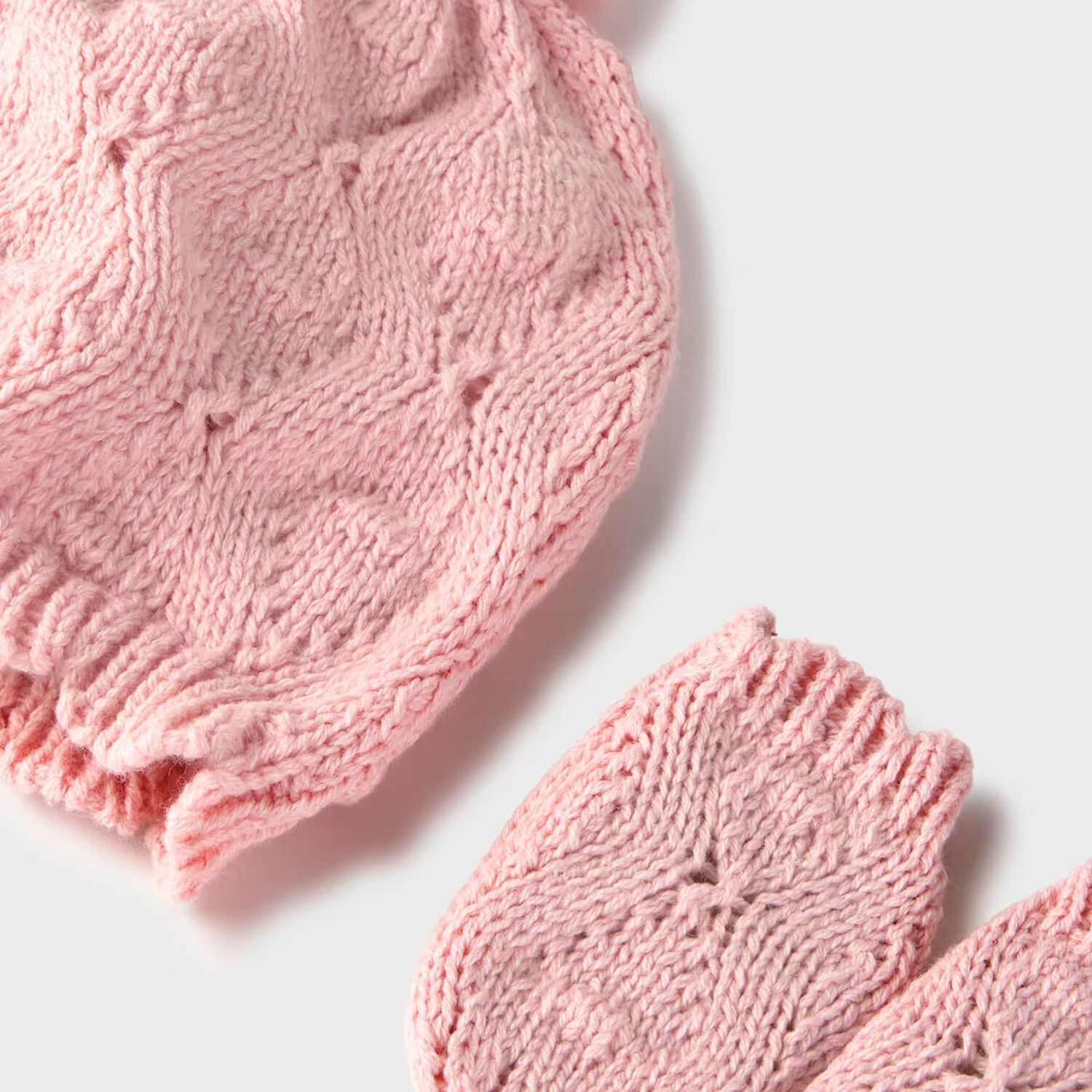 Baby Girls Pink Knitted Hat & Mittens Set, 2, hi-res