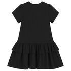 Girls Black & Beige Bow Logo Dress, 1, hi-res