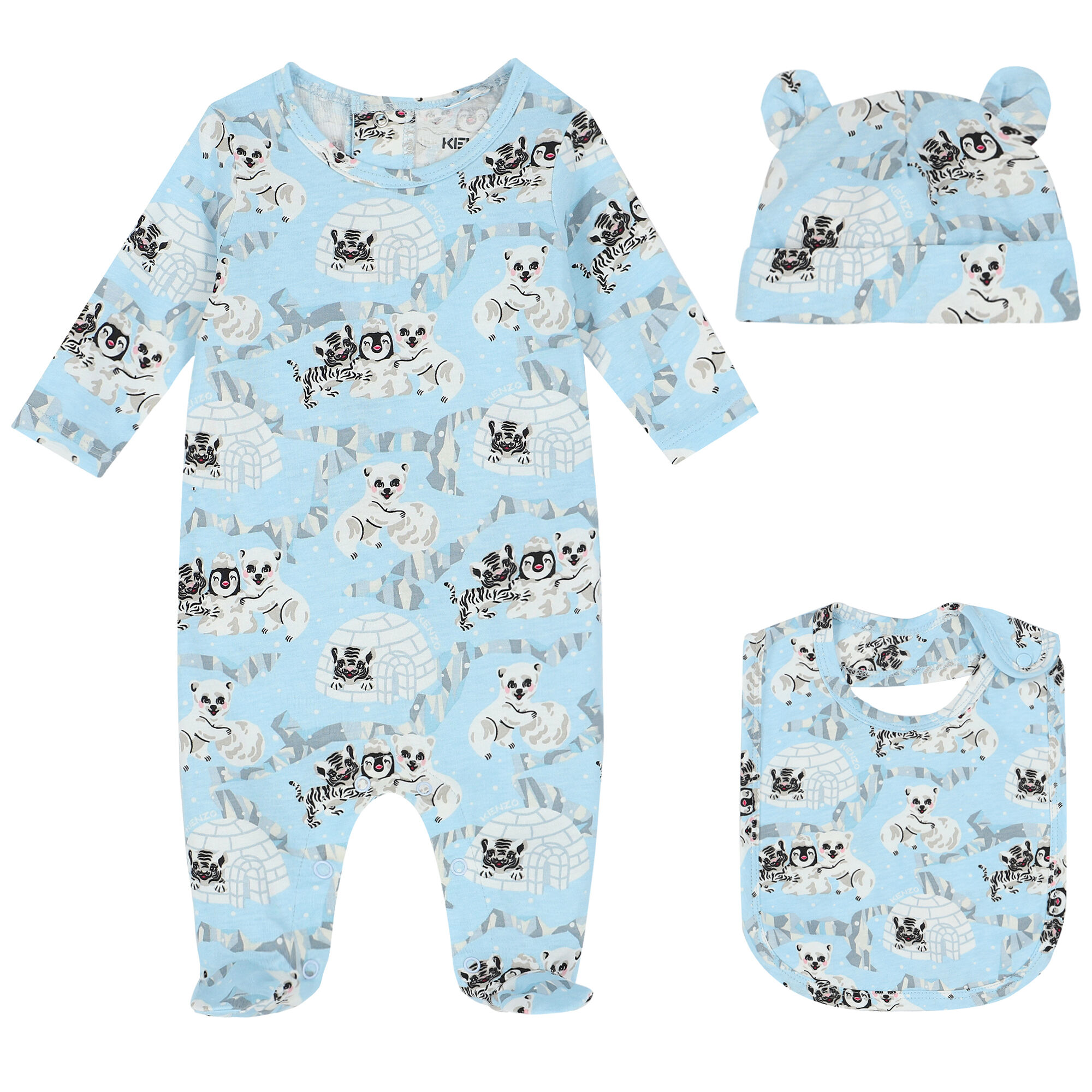 KENZO KIDS Baby Boys Blue Logo Babygrow Set Junior Couture UK