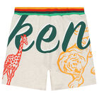 Boys Beige Logo Shorts, 1, hi-res