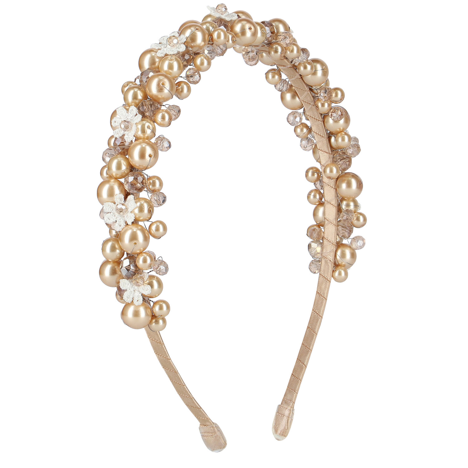 Girls Gold Embellished Pearl & Crystal Headband, 1, hi-res image number null