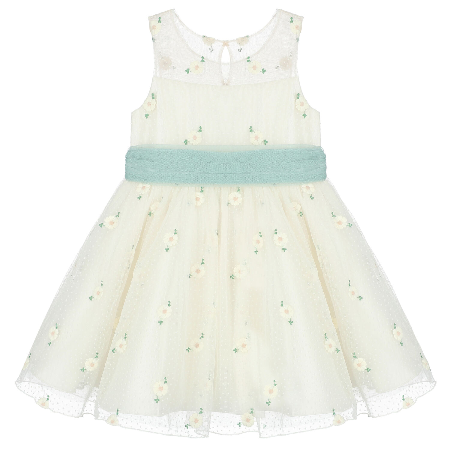 Girls Ivory Floral Tulle Dress, 1, hi-res