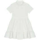 Girls White Logo Shirt Dress, 1, hi-res