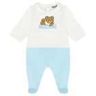 White & Blue Teddy Bear Logo Babygrow, 2, hi-res