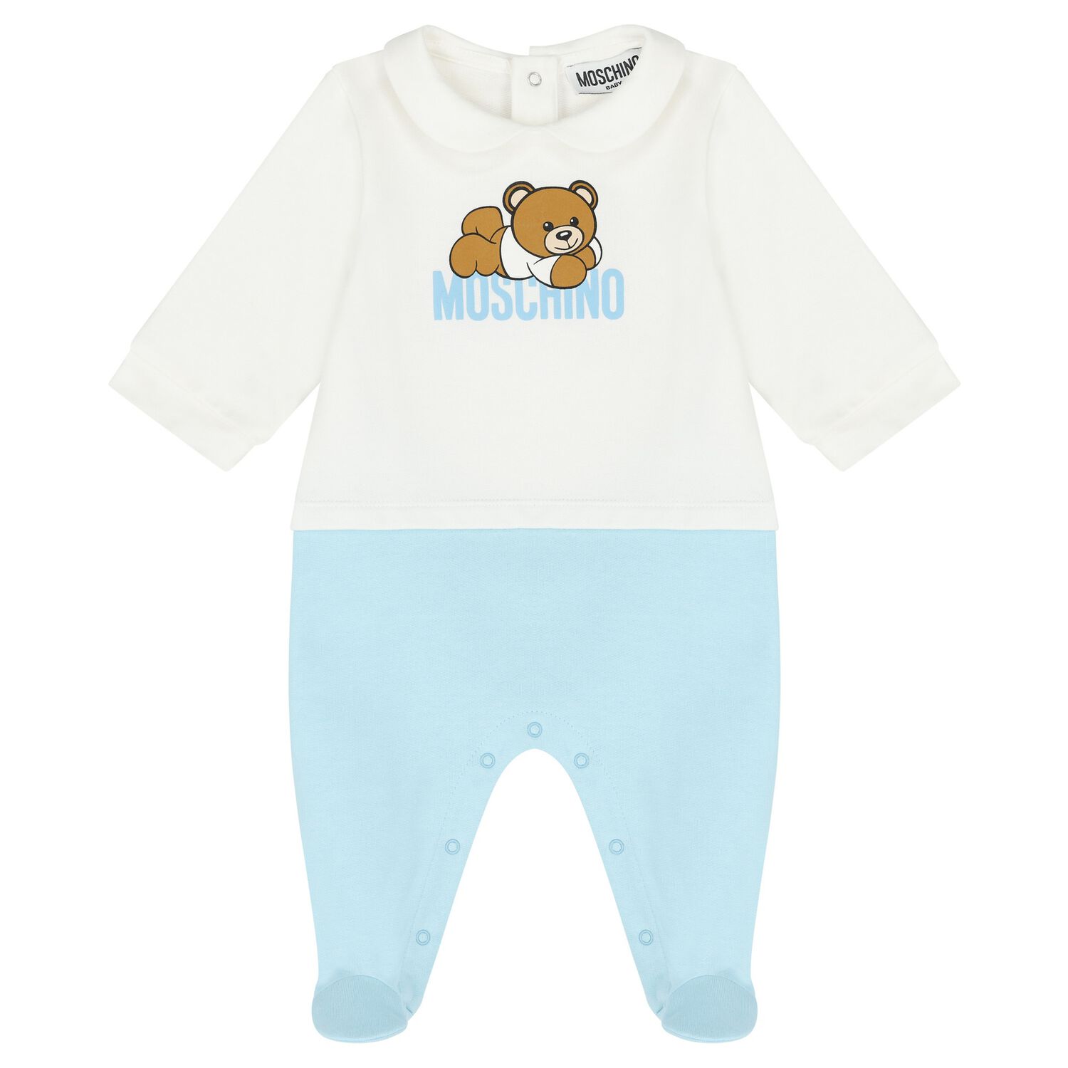 White & Blue Teddy Bear Logo Babygrow, 2, hi-res