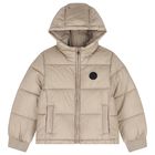 Boys Beige Quilted Puffer Jacket, 1, hi-res