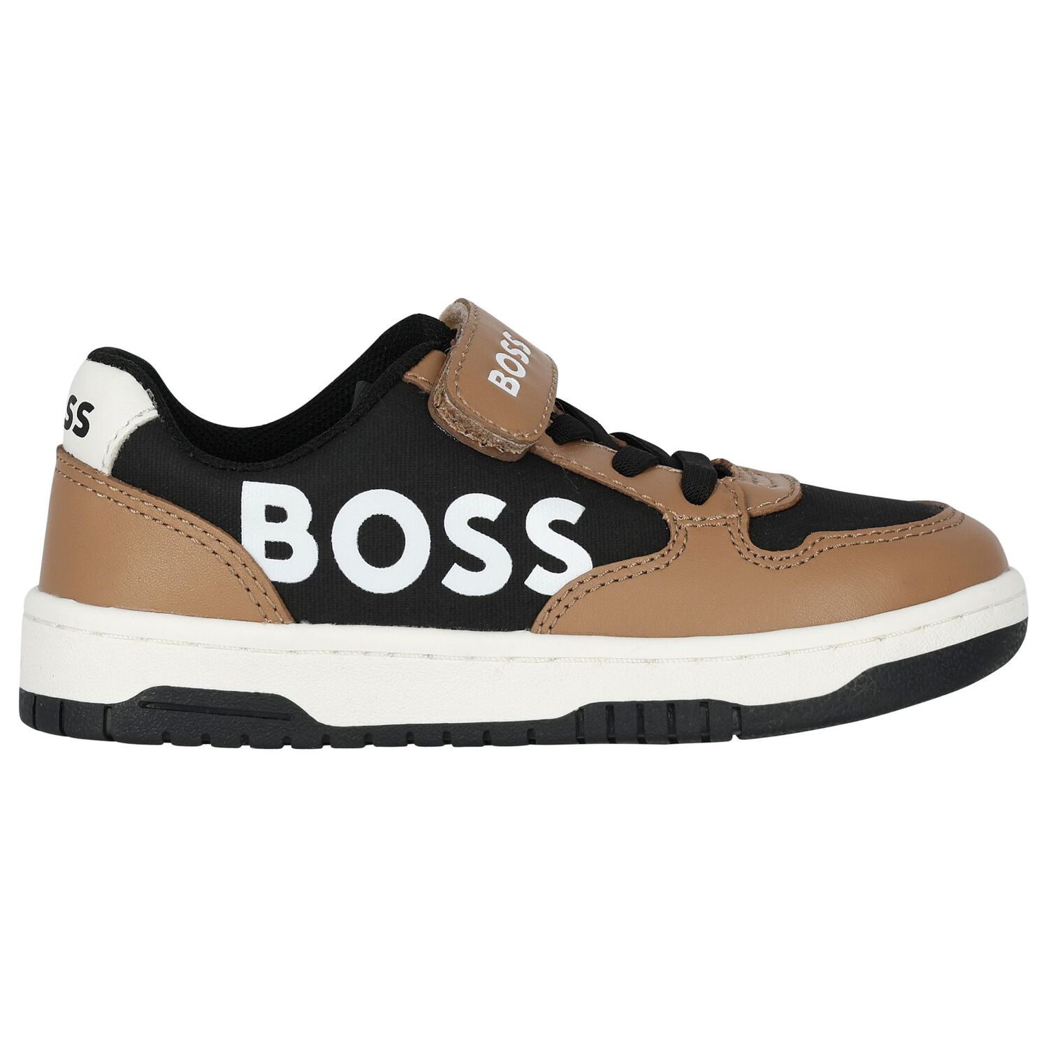 Boys Beige & Black Logo Trainers, 1, hi-res