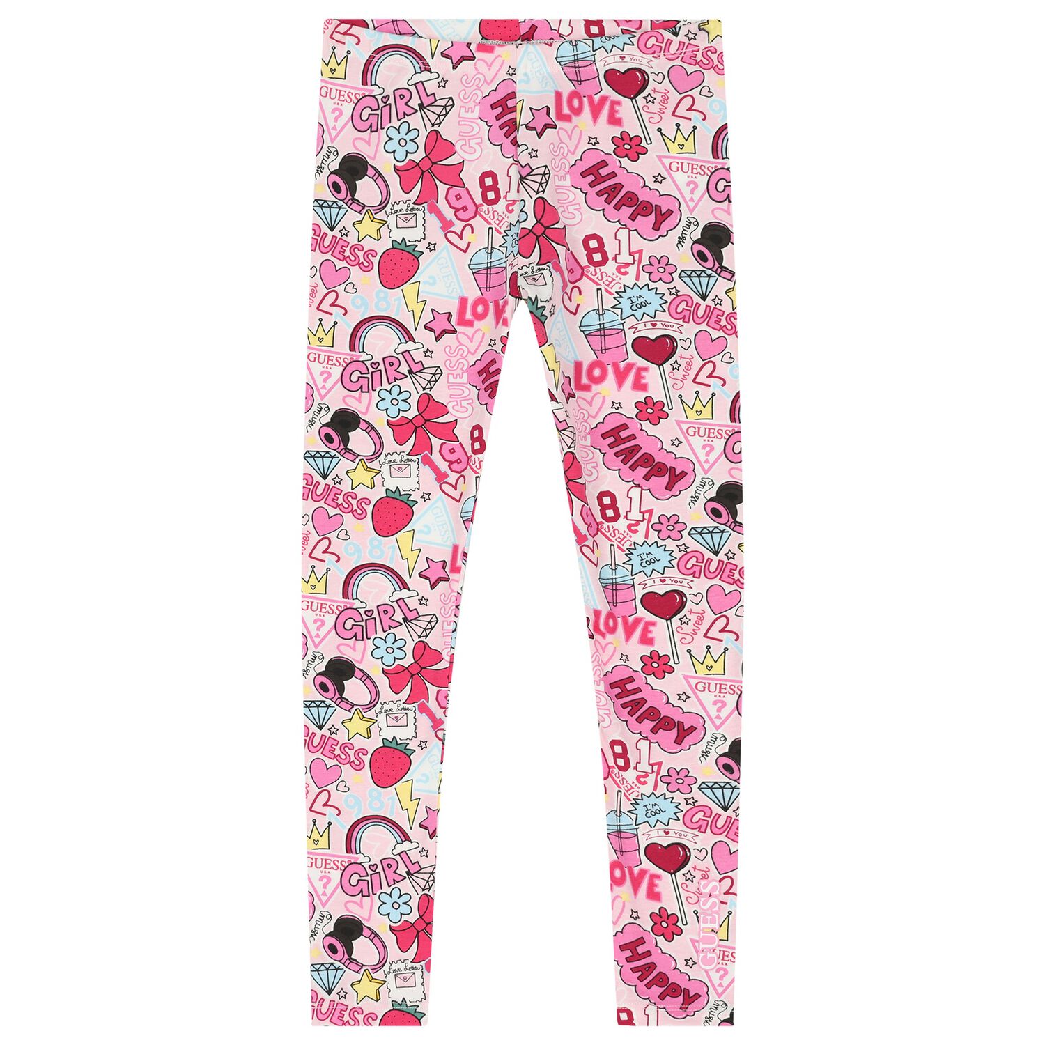 Girls Pink Logo Heart Leggings, 1, hi-res