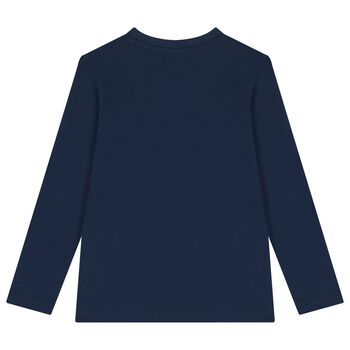 Boys Navy Blue Teddy Bear Long Sleeve Top